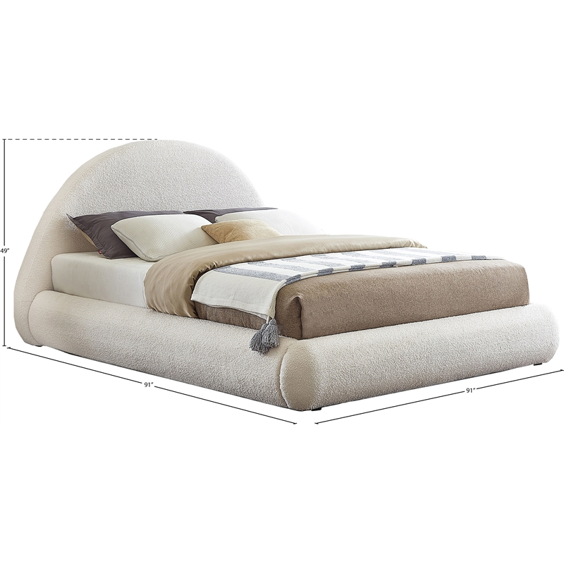 Pemberly Row Modern / Contemporary Soft Cream Teddy Fabric King Bed