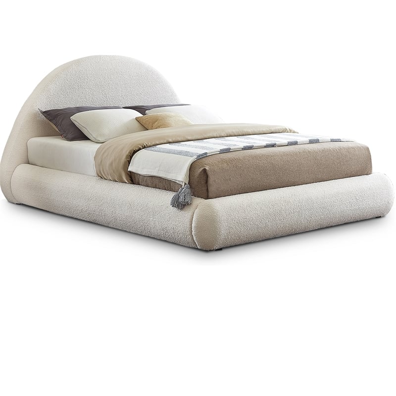 Pemberly Row Modern / Contemporary Soft Cream Teddy Fabric King Bed