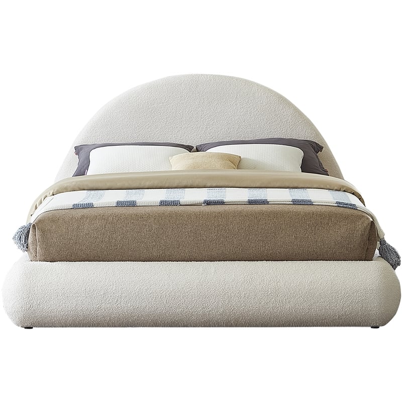 Pemberly Row Modern / Contemporary Soft Cream Teddy Fabric King Bed
