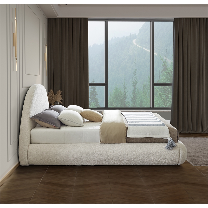 Pemberly Row Modern / Contemporary Soft Cream Teddy Fabric King Bed