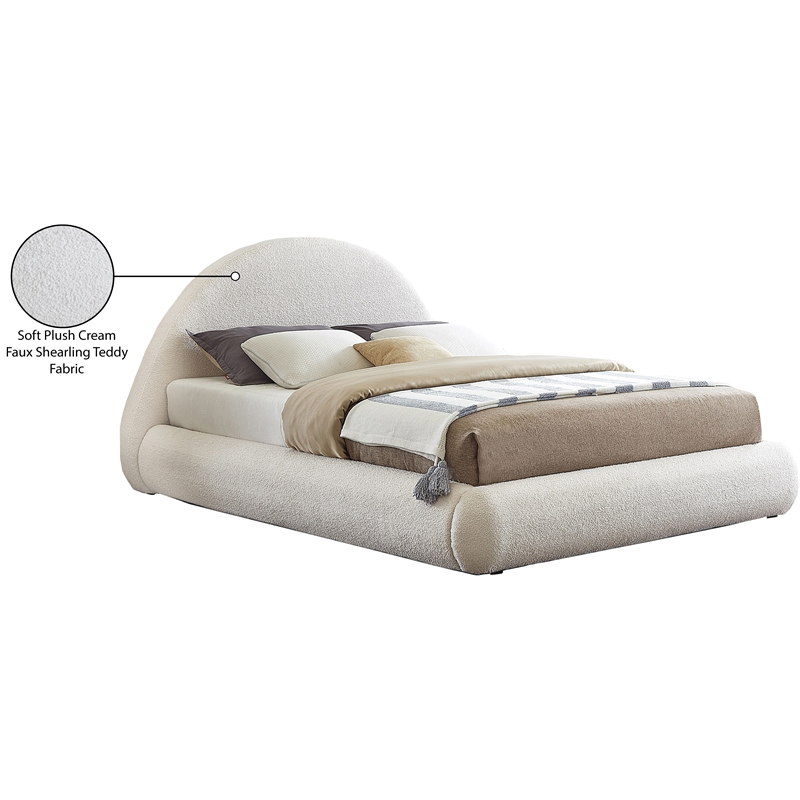 Pemberly Row Modern / Contemporary Soft Cream Teddy Fabric King Bed