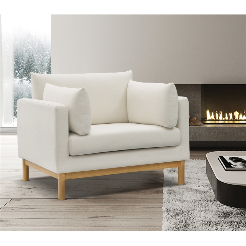 Pemberly Row Modern Mid-Century Cream Linen Textured Fabric Chair