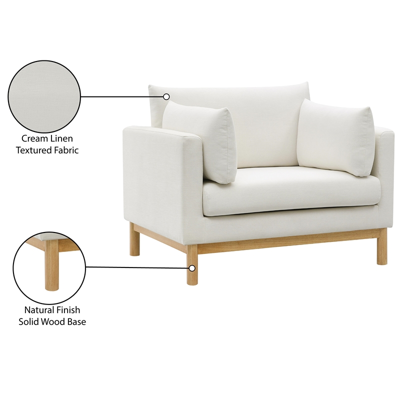 Pemberly Row Modern Mid-Century Cream Linen Textured Fabric Chair