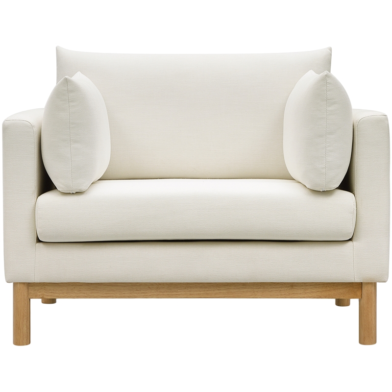 Pemberly Row Modern Mid-Century Cream Linen Textured Fabric Chair