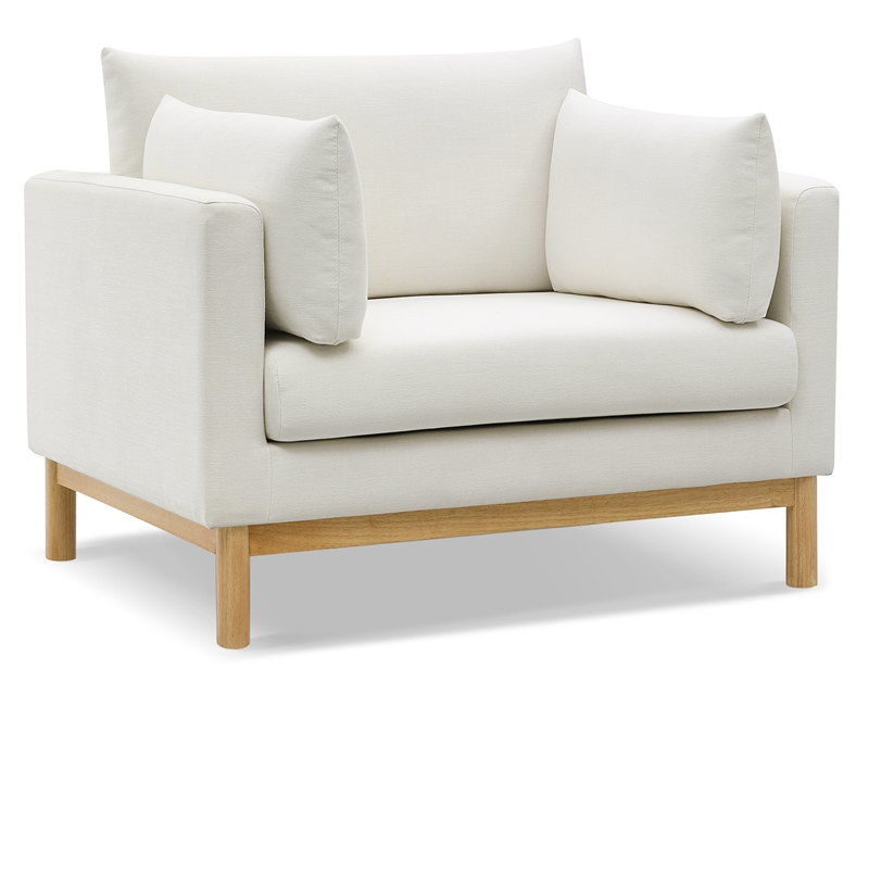 Pemberly Row Modern Mid-Century Cream Linen Textured Fabric Chair