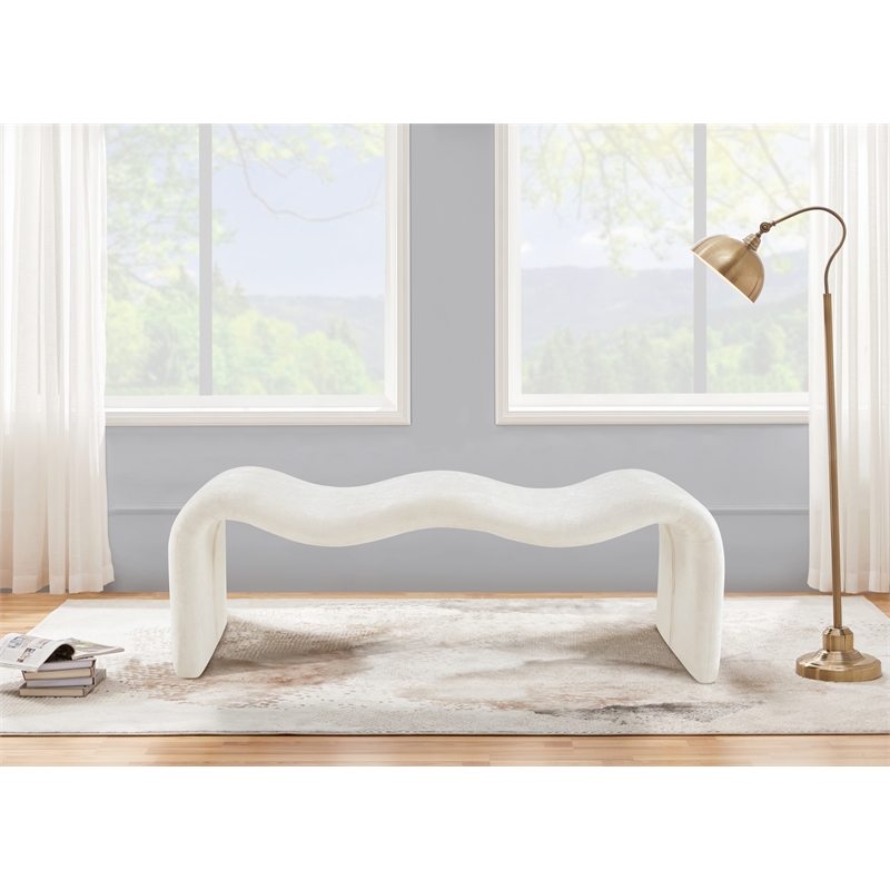 Pemberly Row Modern / Contemporary Soft Cream Chenille Fabric Bench