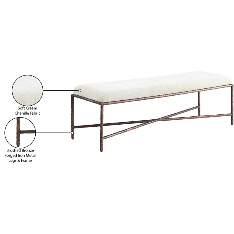 Pemberly Row Modern / Contemporary Soft Cream Chenille Fabric Bench