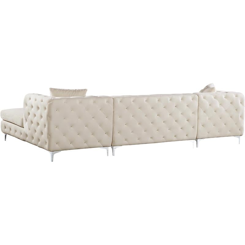 Pemberly Row Modern / Contemporary 3-Piece Velvet Sectional in Cream