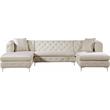 Pemberly Row Modern / Contemporary 3-Piece Velvet Sectional in Cream