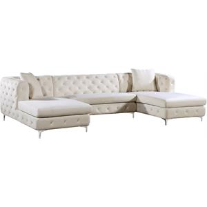 Pemberly Row Modern / Contemporary 3-Piece Velvet Sectional in Cream