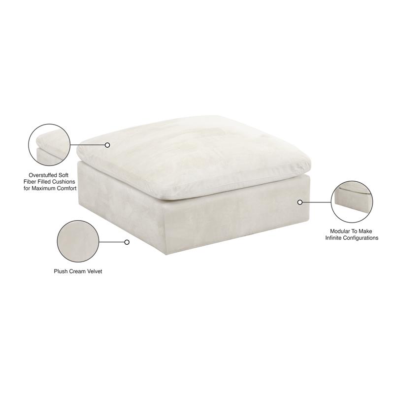 Pemberly Row Modern / Contemporary Soft Cream Velvet Modular Ottoman