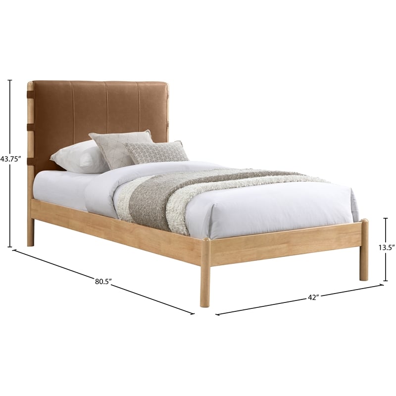 Pemberly Row Modern Mid-Century Soft Cognac Vegan Leather Twin Bed