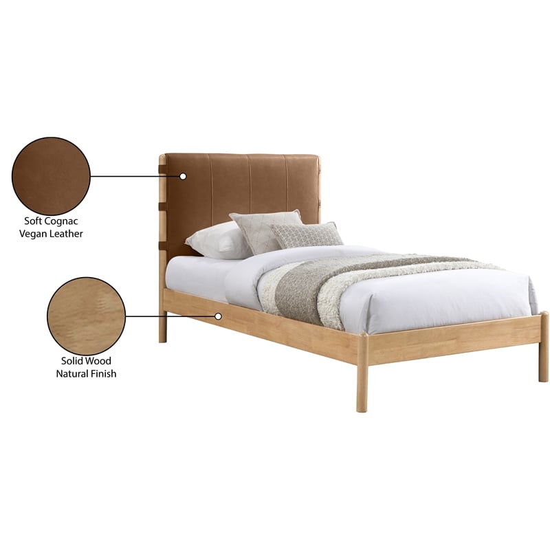 Pemberly Row Modern Mid-Century Soft Cognac Vegan Leather Twin Bed