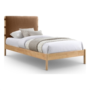 Pemberly Row Modern Mid-Century Soft Cognac Vegan Leather Twin Bed