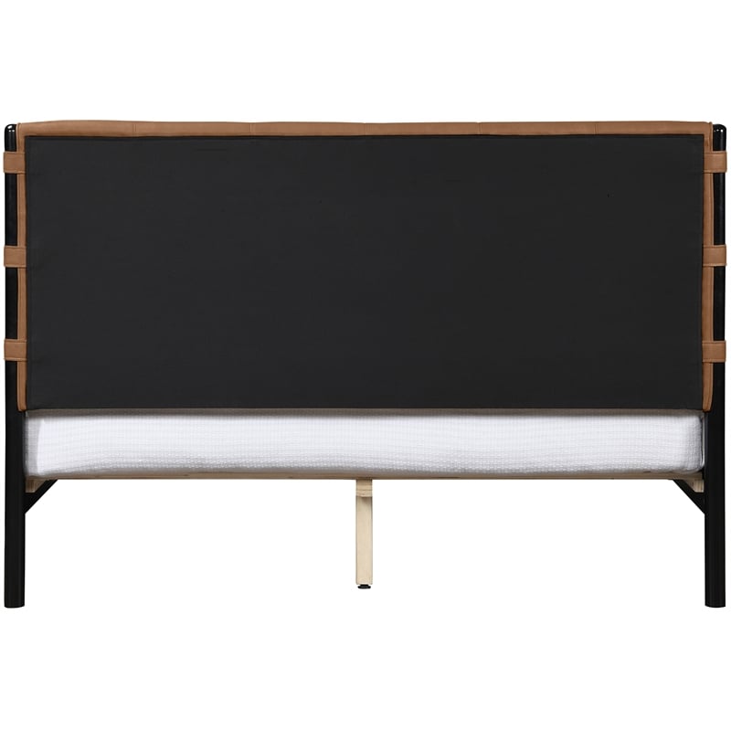 Pemberly Row Modern Mid-Century Soft Cognac Vegan Leather Full Bed