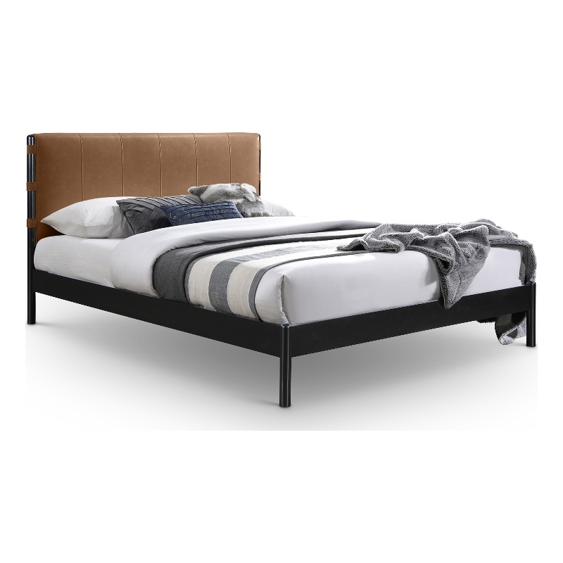 Pemberly Row Modern Mid-Century Soft Cognac Vegan Leather Full Bed