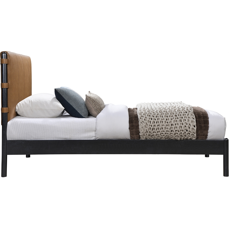 Pemberly Row Modern Mid-Century Soft Cognac Vegan Leather Twin Bed