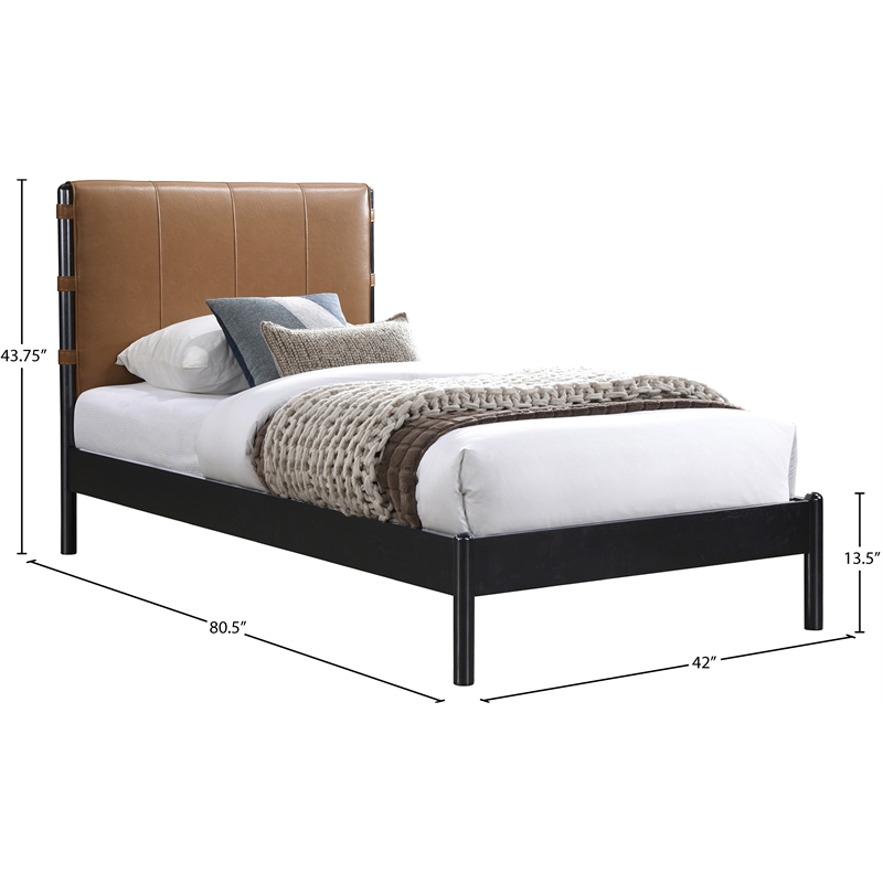 Pemberly Row Modern Mid-Century Soft Cognac Vegan Leather Twin Bed