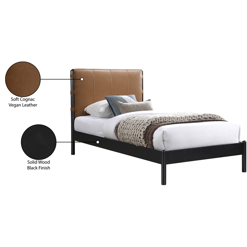 Pemberly Row Modern Mid-Century Soft Cognac Vegan Leather Twin Bed