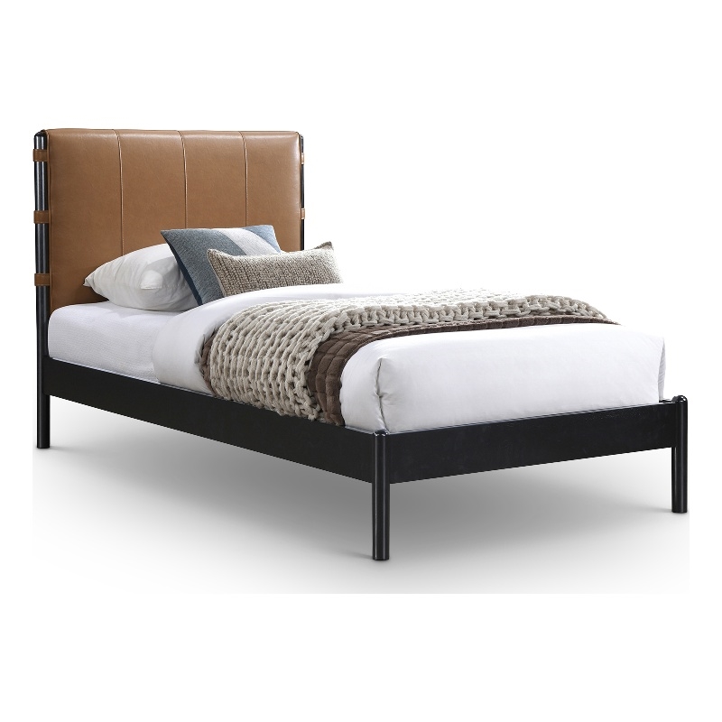 Pemberly Row Modern Mid-Century Soft Cognac Vegan Leather Twin Bed