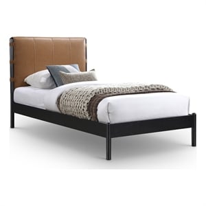 Pemberly Row Modern Mid-Century Soft Cognac Vegan Leather Twin Bed