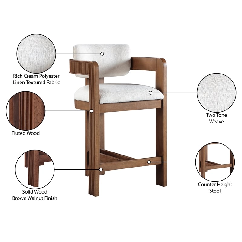 Pemberly Row Modern / Contemporary Cream Linen Textured Fabric Stool