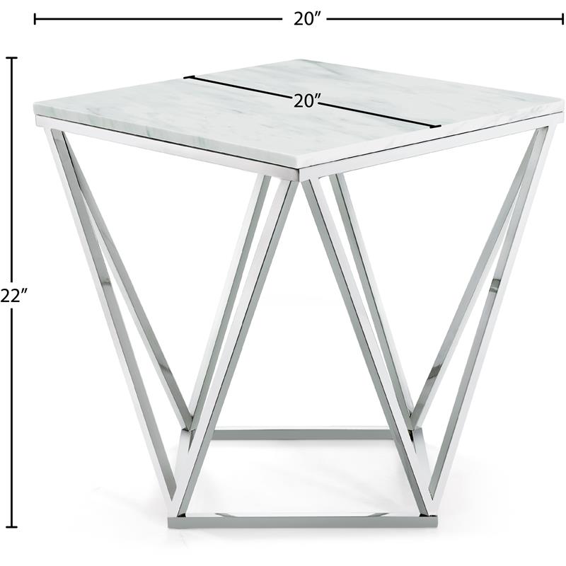 Pemberly Row Contemporary Genuine Marble End Table in Chrome