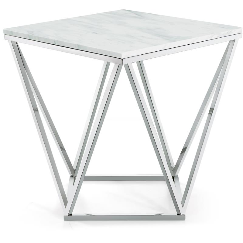 Pemberly Row Contemporary Genuine Marble End Table in Chrome