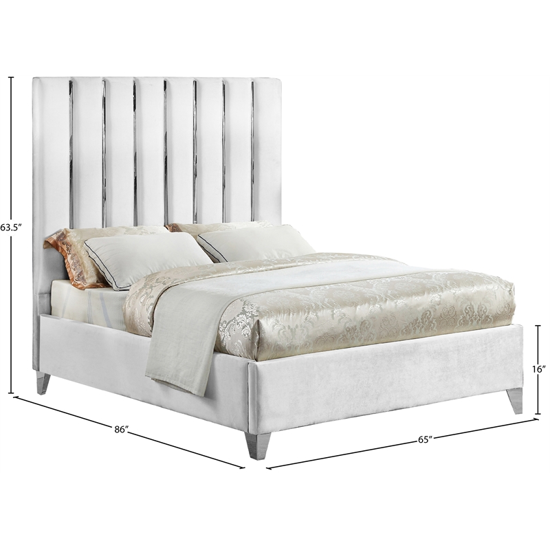 Pemberly Row Modern Solid Wood and Velvet Queen Bed in White