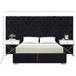 Pemberly Row Modern Solid Wood and Velvet Queen Bed in Black
