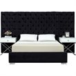 Pemberly Row Modern Solid Wood and Velvet Queen Bed in Black
