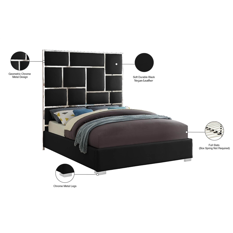 Pemberly Row Solid Wood and Vegan Leather Queen Bed in Black