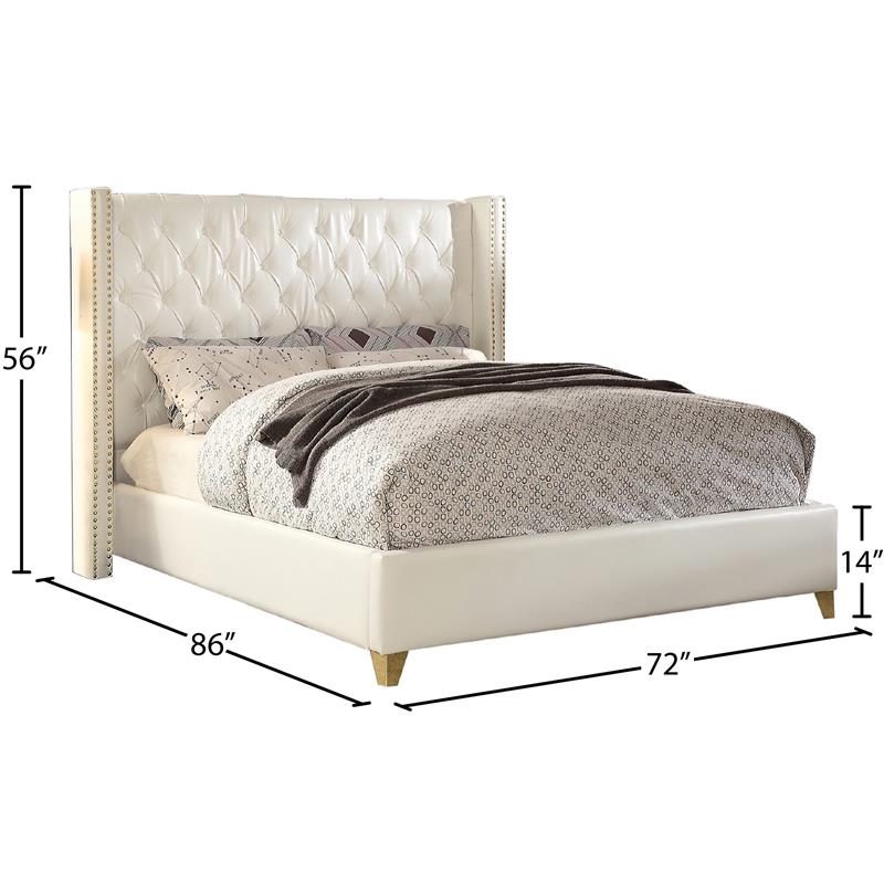 Pemberly Row Solid Wood and Vegan Leather Queen Bed in White