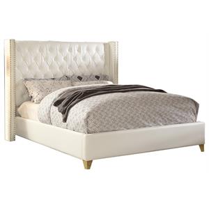 Pemberly Row Solid Wood and Vegan Leather Queen Bed in White