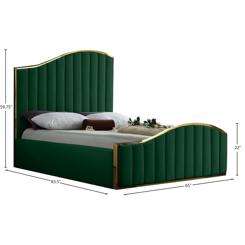 Pemberly Row Modern Solid Wood and Velvet Queen Bed in Green