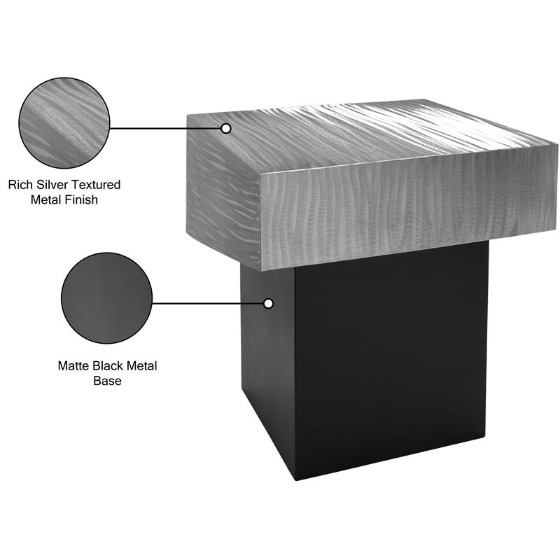 Pemberly Row Contemporary Textured Metal End Table in Chrome