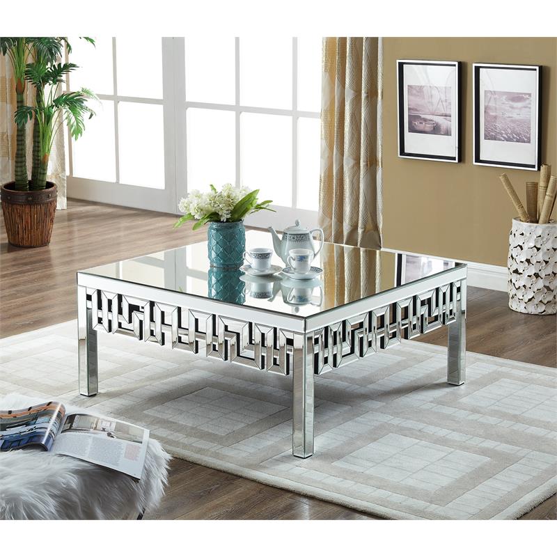Pemberly Row Modern Mirrored Geometric Designed Coffee Table
