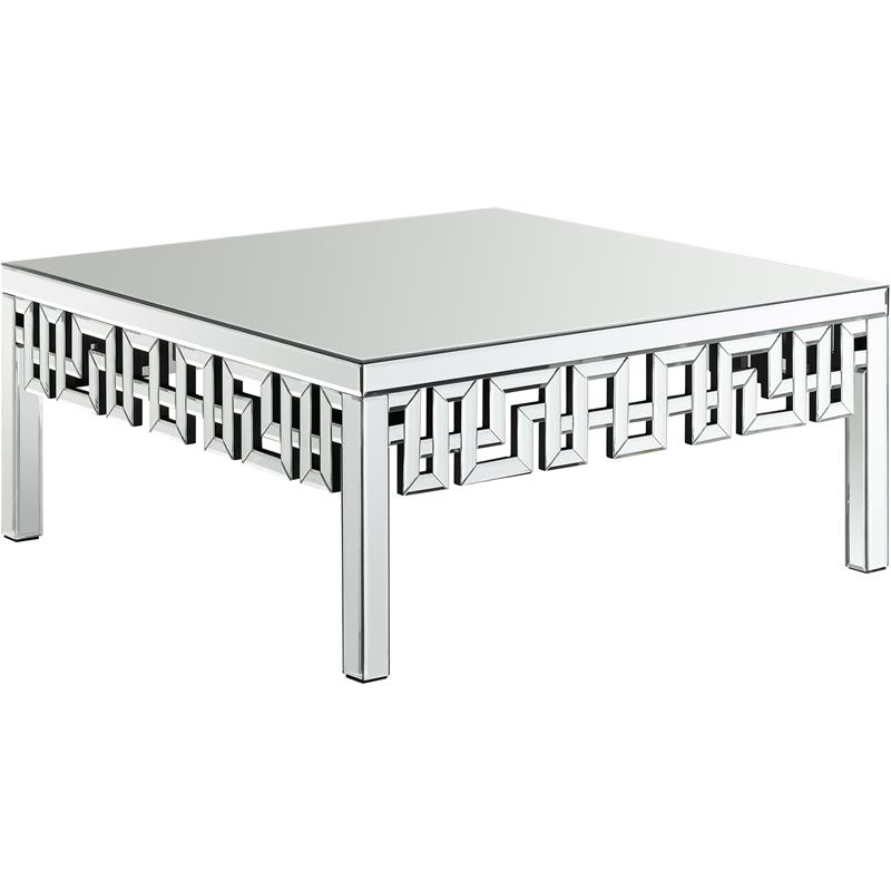 Pemberly Row Modern Mirrored Geometric Designed Coffee Table