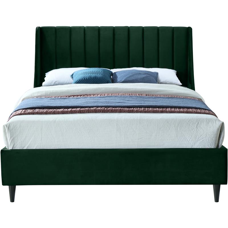 Pemberly Row Contemporary Green Velvet Upholstered Queen Bed