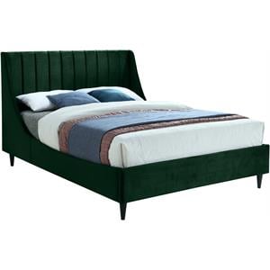 Pemberly Row Contemporary Green Velvet Upholstered Queen Bed