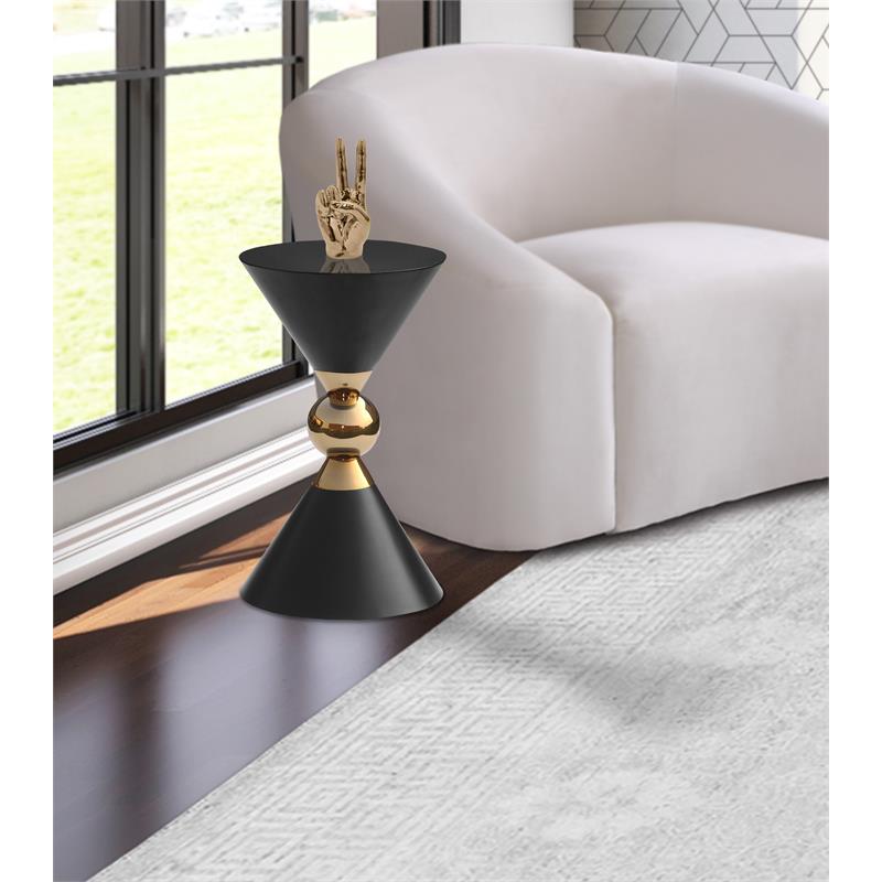 Pemberly Row Black and Gold Metal Hourglass Shaped End Table
