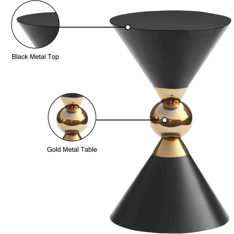 Pemberly Row Black and Gold Metal Hourglass Shaped End Table