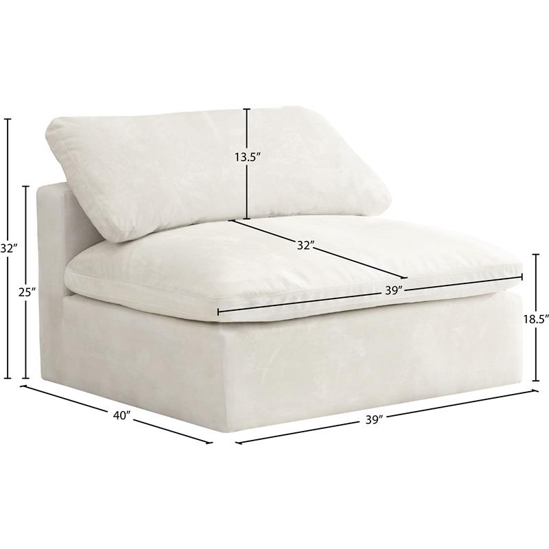 Pemberly Row Contemporary Cream Velvet Modular Armless Chair