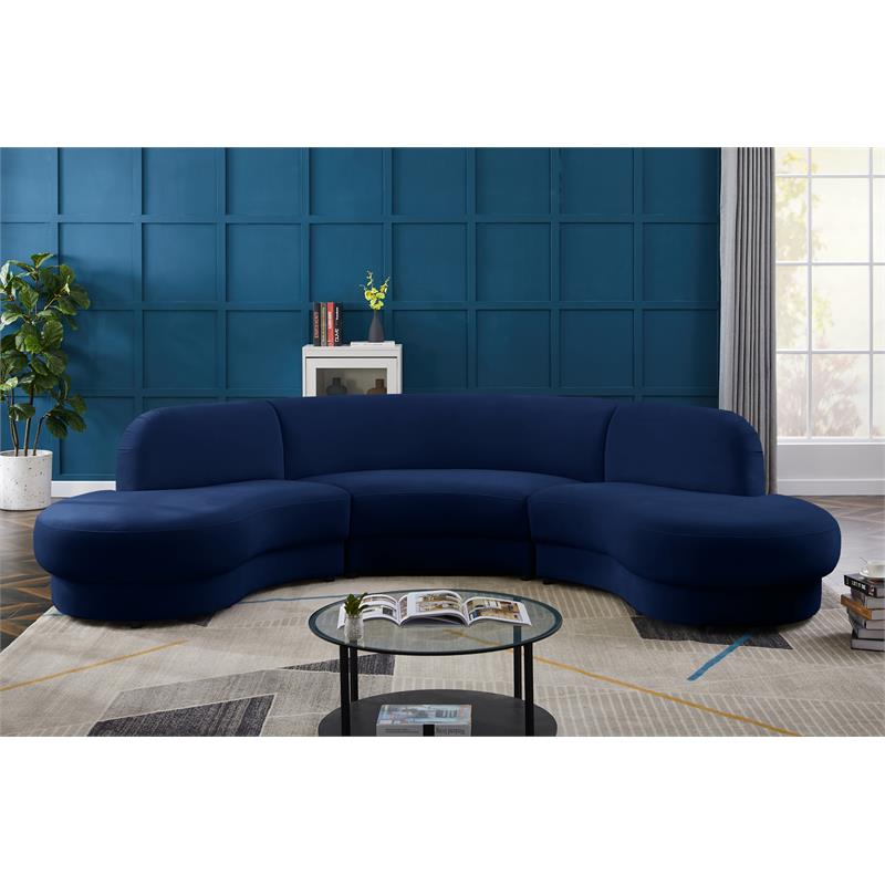 Pemberly Row Contemporary Soft Navy Velvet 3-Piece Sectional