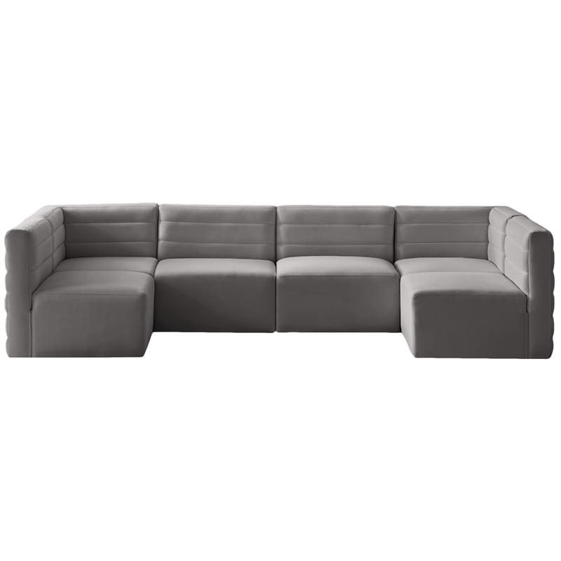 Pemberly Row Contemporary Soft Gray Velvet Modular Sectional
