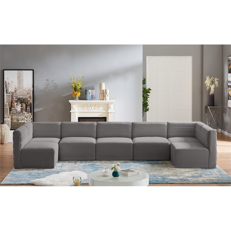 Pemberly Row Contemporary Soft Gray Velvet Modular Sectional