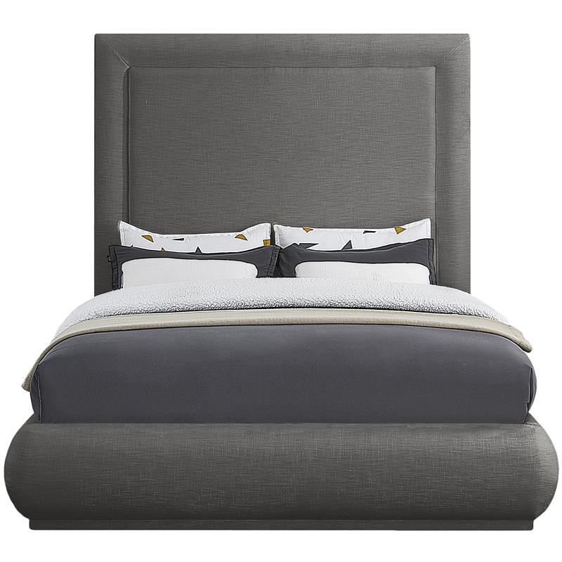 Pemberly Row Mid-Century Gray Linen Textured Fabric King Bed
