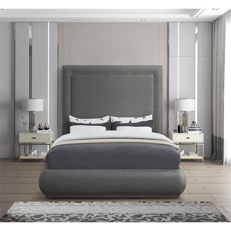 Pemberly Row Mid-Century Gray Linen Textured Fabric King Bed