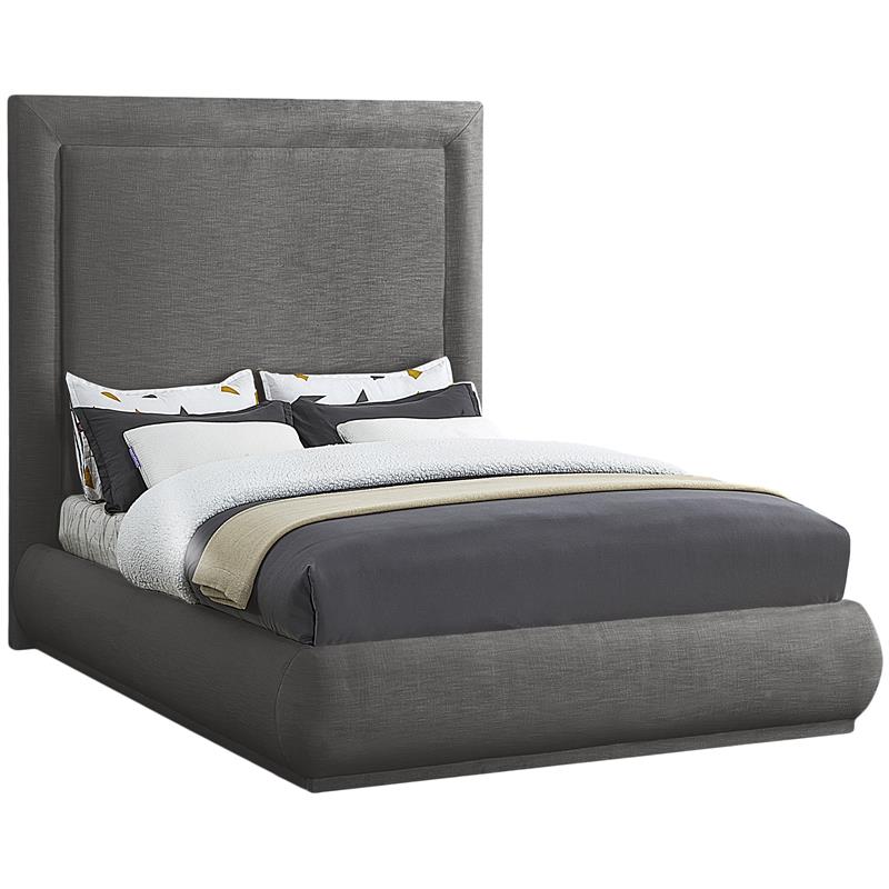 Pemberly Row Mid-Century Gray Linen Textured Fabric King Bed