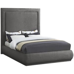 Pemberly Row Mid-Century Gray Linen Textured Fabric King Bed